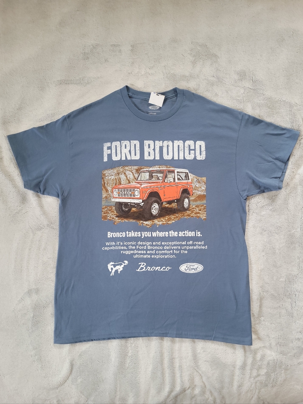 Ford Bronco Mens Size XL Blue Short Sleeve Blue Unisex Tshirt Retro Classic